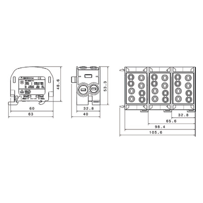 Bloc de distribution - dérivation SCB 70 Al/Cu unipolaire 80310 SIMBLOCK noir