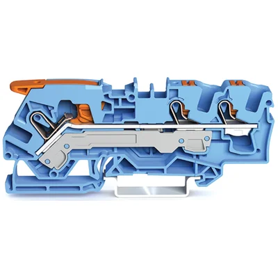 Bloque de bornes de pulsador de 3 hilos con palanca de 6 mm², azul
