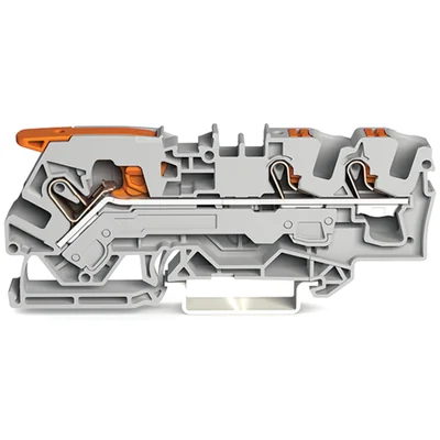 Bloque de bornes de pulsador de 3 hilos con palanca de 6 mm², gris