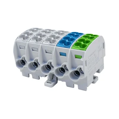 Bloque de distribución derivador Al/Cu SCB 25-5X SIMBLOCK azul-verde-gris