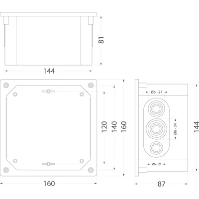Boîte de façade étanche encastrée Ppt-EH160 Gris INOX