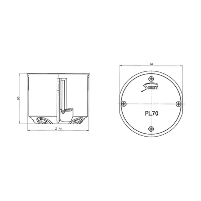 Boîte murale vide avec couvercle PV70 fi70mm bleu