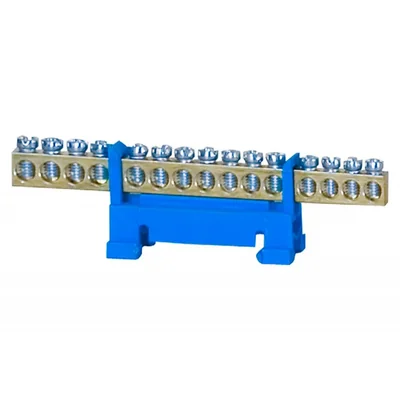 Bornier 15 trous bleu base basse