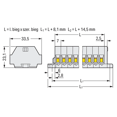 Bornier 2 fils Ex 4mm² 12 voies J-gris fixation par vis 25 pcs.