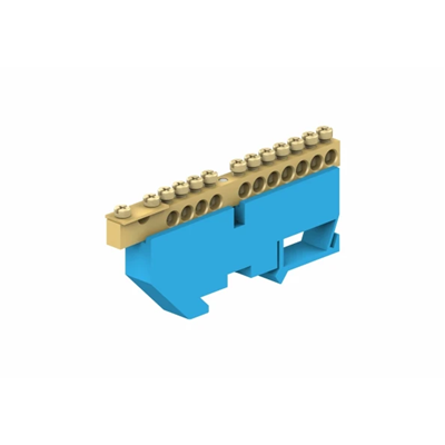 Bornier pour rail TH 11 modules 11 x 16mm² + 1 x 35mm² bleu