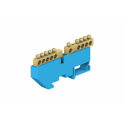 Bornier pour rail TH 5 modules 5 x 16mm² + 5 x 16mm² bleu