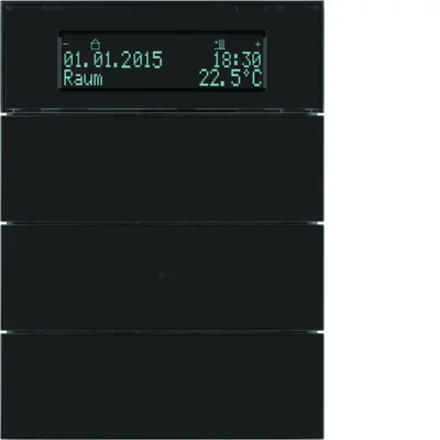 Botón de 3 vías B.IQ con controlador de temperatura y pantalla de cristal negro
