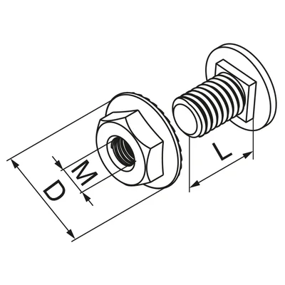 Boulon à tête champignon SGKM6x16 + écrou dentelé