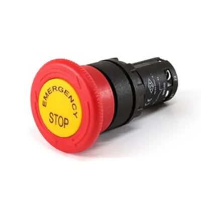 Bouton d'arrêt d'urgence EMAS, avec plaque signalétique, monobloc, 2NC, tête champignon 40 mm, rouge