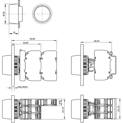 Bouton de commande 22mm vert 1 contact NO 1 contact NF avec rétroéclairage et rappel par ressort