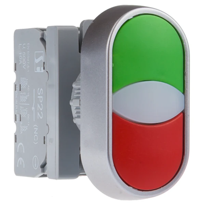 Bouton double 1 contact normalement ouvert 1 contact normalement fermé vert-rouge