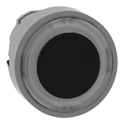 Bouton plat, blanc, retour automatique, anneau métallique éclairé, typique