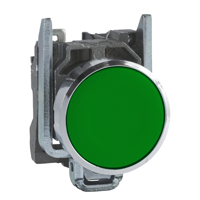 Bouton-poussoir à ressort de rappel, affleurant, 1NO, vert