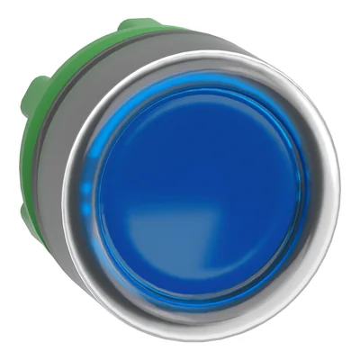 Bouton-poussoir bleu à capuchon plat typique, plastique LED, auto-réarmement