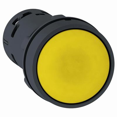 Bouton poussoir plat Harmony XB7 jaune à retour automatique sans marquage