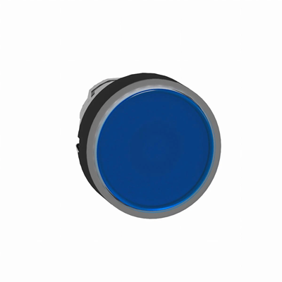 Bouton poussoir plat Ø22 LED bleue auto-retour métal rond