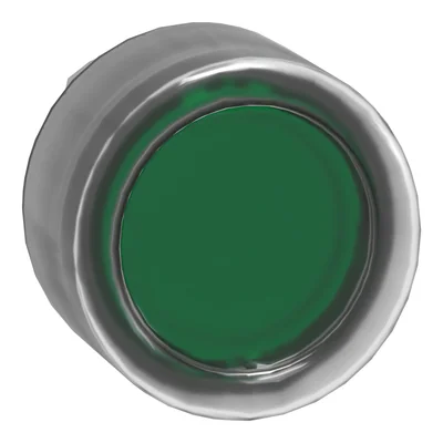 Bouton-poussoir vert plat à capuchon, LED métallique, typique
