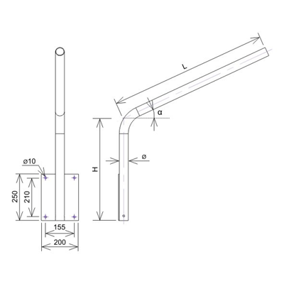 Braccio lampada fisso 550 x 850, zincato a caldo