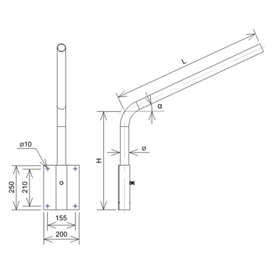 Braccio lampada orientabile 550 x 850, zincato a caldo