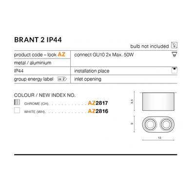 BRANT 2 IP44 White ceiling lamp