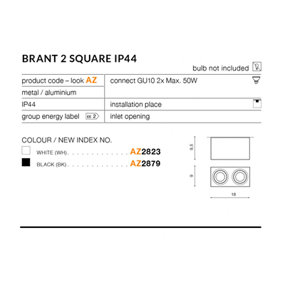 BRANT 2 SQUARE IP44 Lampada da soffitto bianca