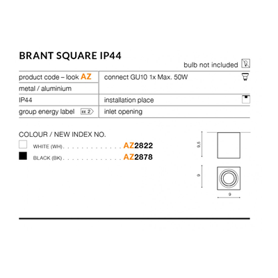 BRANT SQUARE IP44 Lampada da soffitto bianca