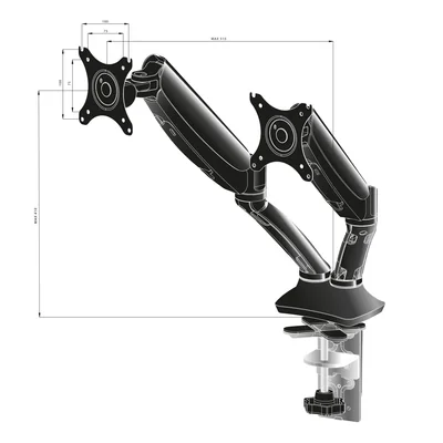 Bras double pour écrans IIYAMA DS3002C-B1 avec ressort à gaz