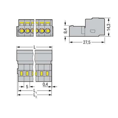 Broche douille raster 5mm 4 voies
