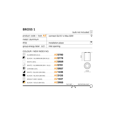 BROSS 1 Hellgraue Deckenleuchte