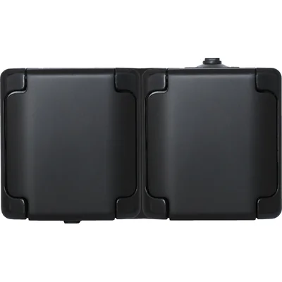 BRYZA Doppelte horizontale Steckdose IP54; matte Klappe SCHWARZ