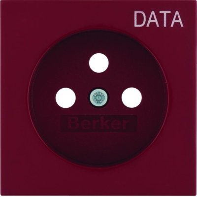 B.Square Faceplate for grounded socket with "DATA" imprint, glossy red