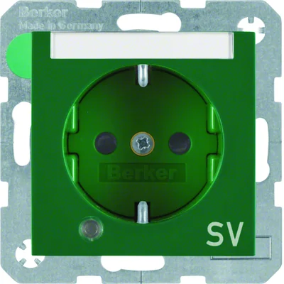 B.SQUARE Toma SCHUKO con diodo de control y campo de descripción, impresión "SV", verde