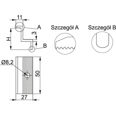 BUF30 Boczny uchwyt panelu gr. blachy - 3 mm