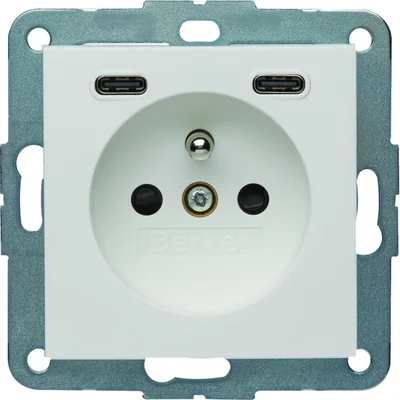 B.x Grounded socket with USB C+C 20W PD charger, glossy white