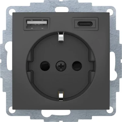 B.x SCHUKO-Steckdose mit USB-Ladebuchse A+C 2,4/3,0 A; selbstverriegelnd; matt anthrazit