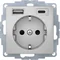 B.x SCHUKO-Steckdose mit USB-Ladegerät A+C 2,4/3,0 A; selbstverriegelnd; Aluminium matt