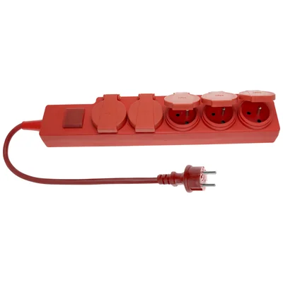 Cable alargador 5 tomas antisalpicaduras con/sin interruptor 5m H07RN-F 3x1,5 IP44 rojo