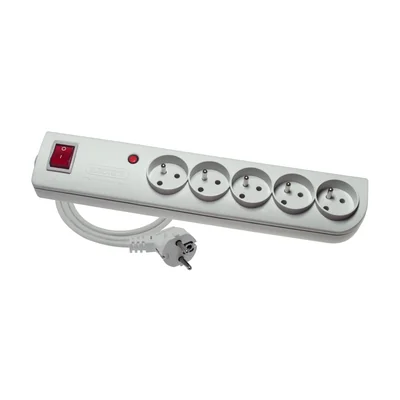 Cable alargador con protección contra sobretensiones, sobrecarga y sobrecorriente, 5x2P+Z, gris, con interruptor iluminado 3x1mm² 250V~/10A - 3m y orificios de montaje PSF4-503