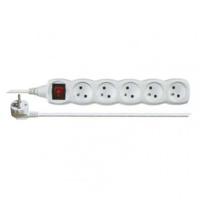 Cable alargador de 10 m / 5 tomas / con interruptor / blanco / PVC / 1 mm²