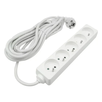 Cable alargador de 5 tomas, 5 m, con o sin conector de 3x1,5 mm², color blanco.