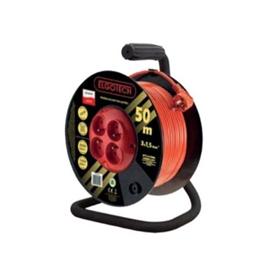 Cable alargador enrollable 4 tomas con/salida 40m OMY 3x1,5 naranja