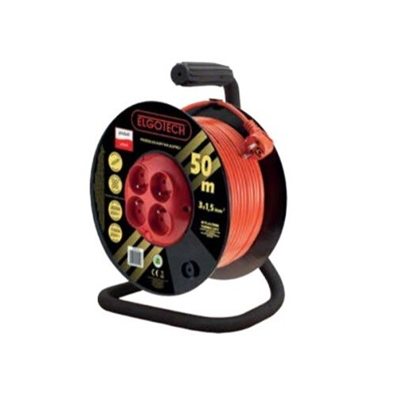 Cable alargador enrollable 4 tomas con/salida 50m OMY 3x1,5 naranja