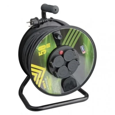 Cable alargador para jardín de 50 m / 4 tomas / negro / goma / 230 V / 1,5 mm2 P084501