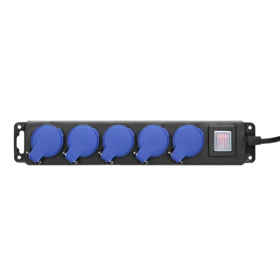 Cable alargador para taller, resistente a salpicaduras, con interruptor, 5 tomas 2P+Z, IP44, cable de goma, H05RR-F 3x1,5mm², longitud 5m