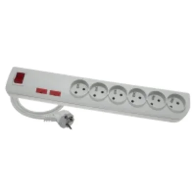Cable alargador protección contra sobretensiones 6 tomas con/sin interruptor 5m 3x1 gris