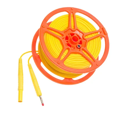 Cable amarillo de 40 m en carrete con conectores banana