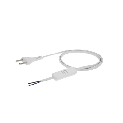 Cable con enchufe plano b/u, con interruptor manual, 2x0,5, blanco, 2 m de longitud