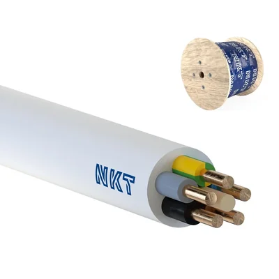Câble d'alimentation YDYżo 450/750 5x4 blanc, installation, multiconducteur avec isolation PVC