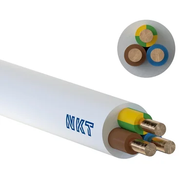 Cable de alimentación YDYżo 450/750 3x10 blanco, para instalación, multiconductor con aislamiento de PVC