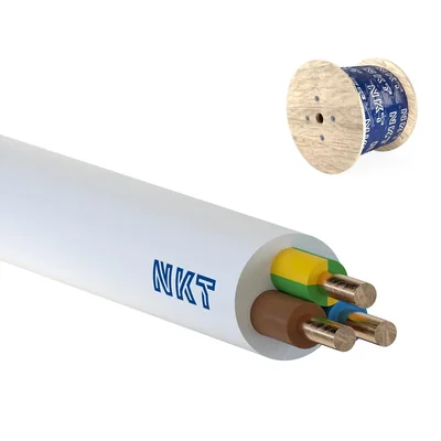 Cable de alimentación YDYżo 450/750 3x4 blanco, para instalación, multiconductor con aislamiento de PVC.